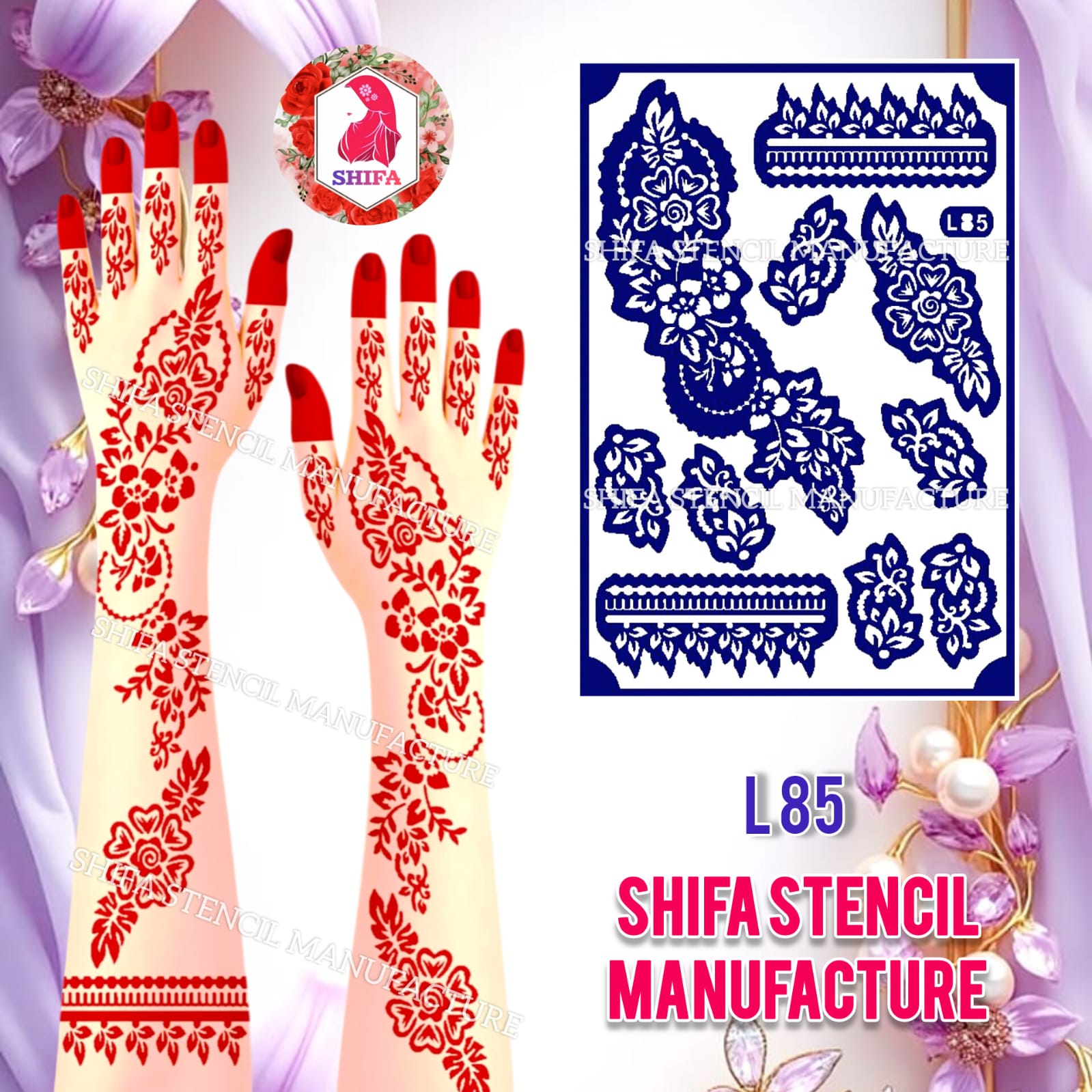 L 85 Floral Tapestry - Sticker Overview - Shifa Stencil Manufacturer